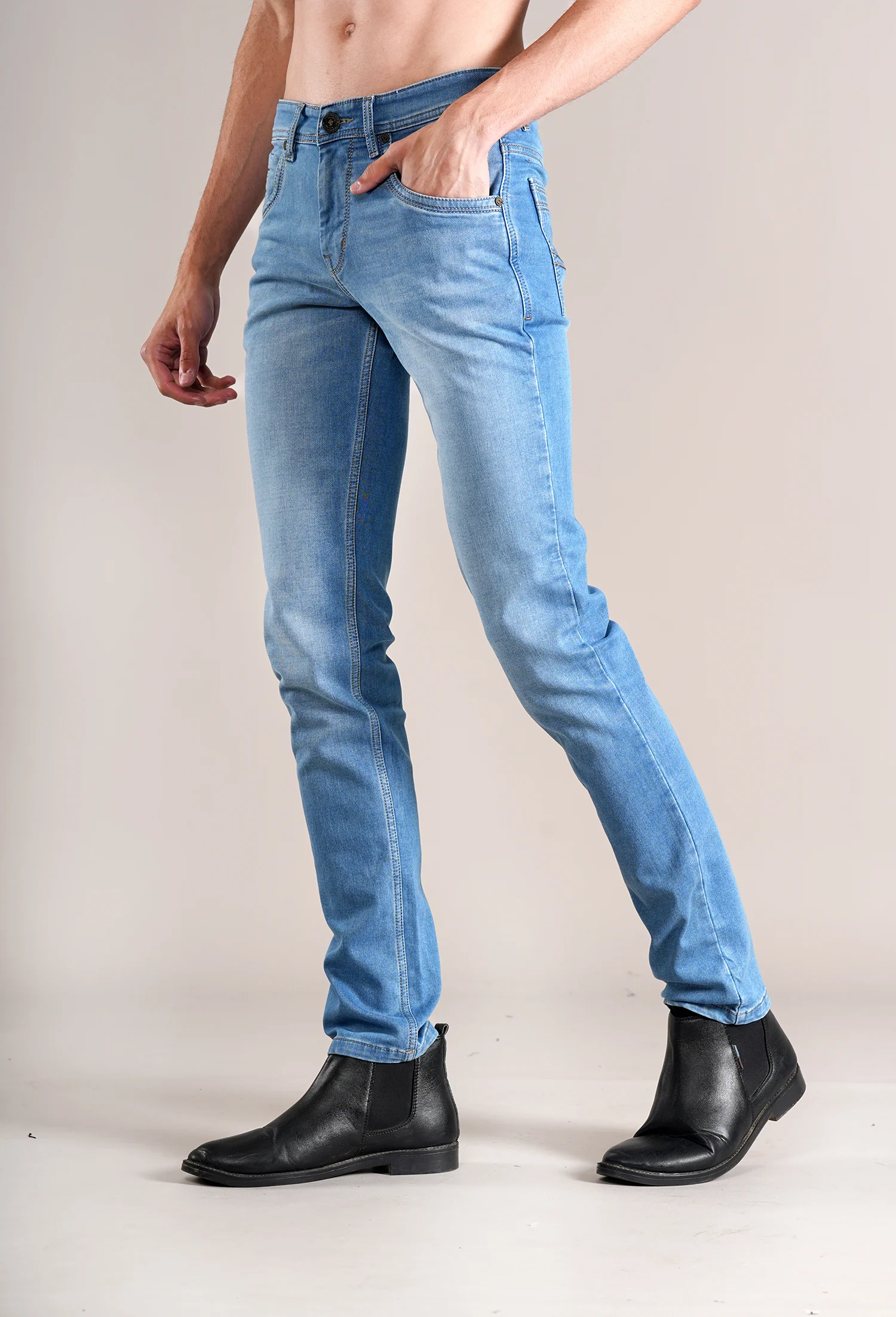 Denim Jeans for Men l Breathable & Soft with Color Fastness Ultra Narrow Fit Cotton Fabric Solid Pattern Button Closure - Image 3