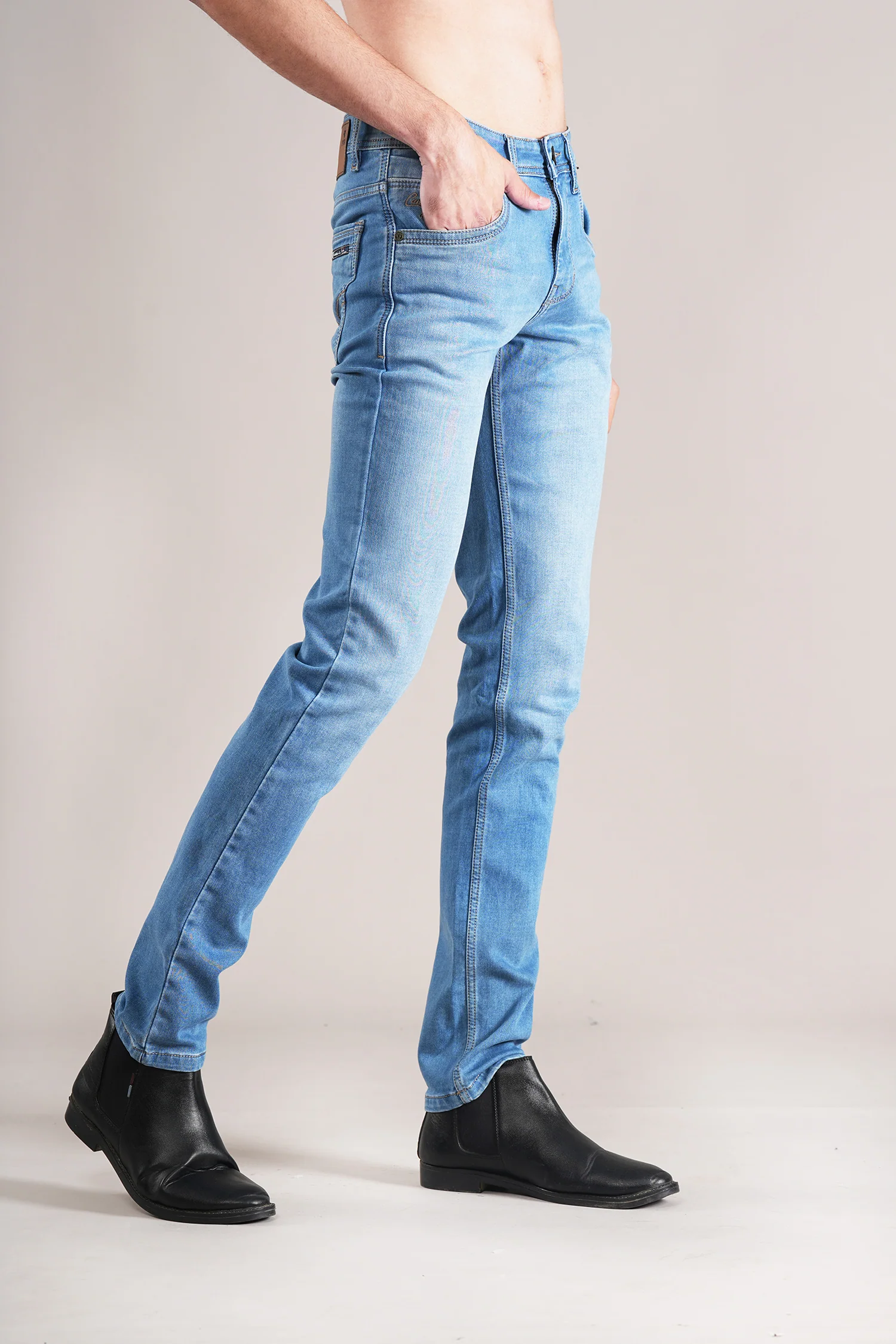 Denim Jeans for Men l Breathable & Soft with Color Fastness Ultra Narrow Fit Cotton Fabric Solid Pattern Button Closure - Image 4