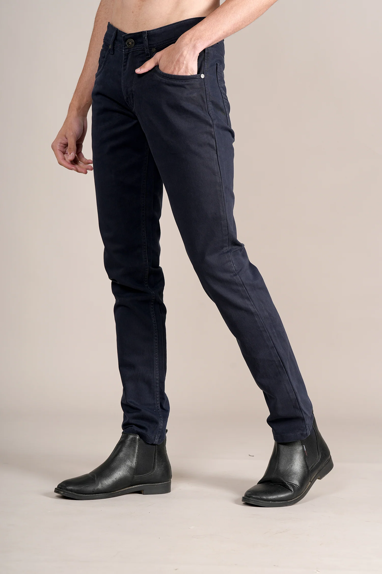 Denim Jeans for Men l Breathable & Soft with Color Fastness Ultra Narrow Fit Cotton Fabric Solid Pattern Button Closure - Image 3