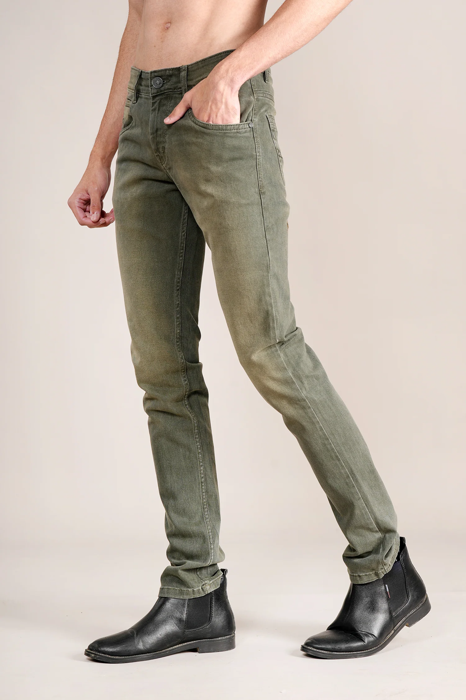 Denim Jeans for Men l Breathable & Soft with Color Fastness Ultra Narrow Fit Cotton Fabric Solid Pattern Button Closure - Image 3