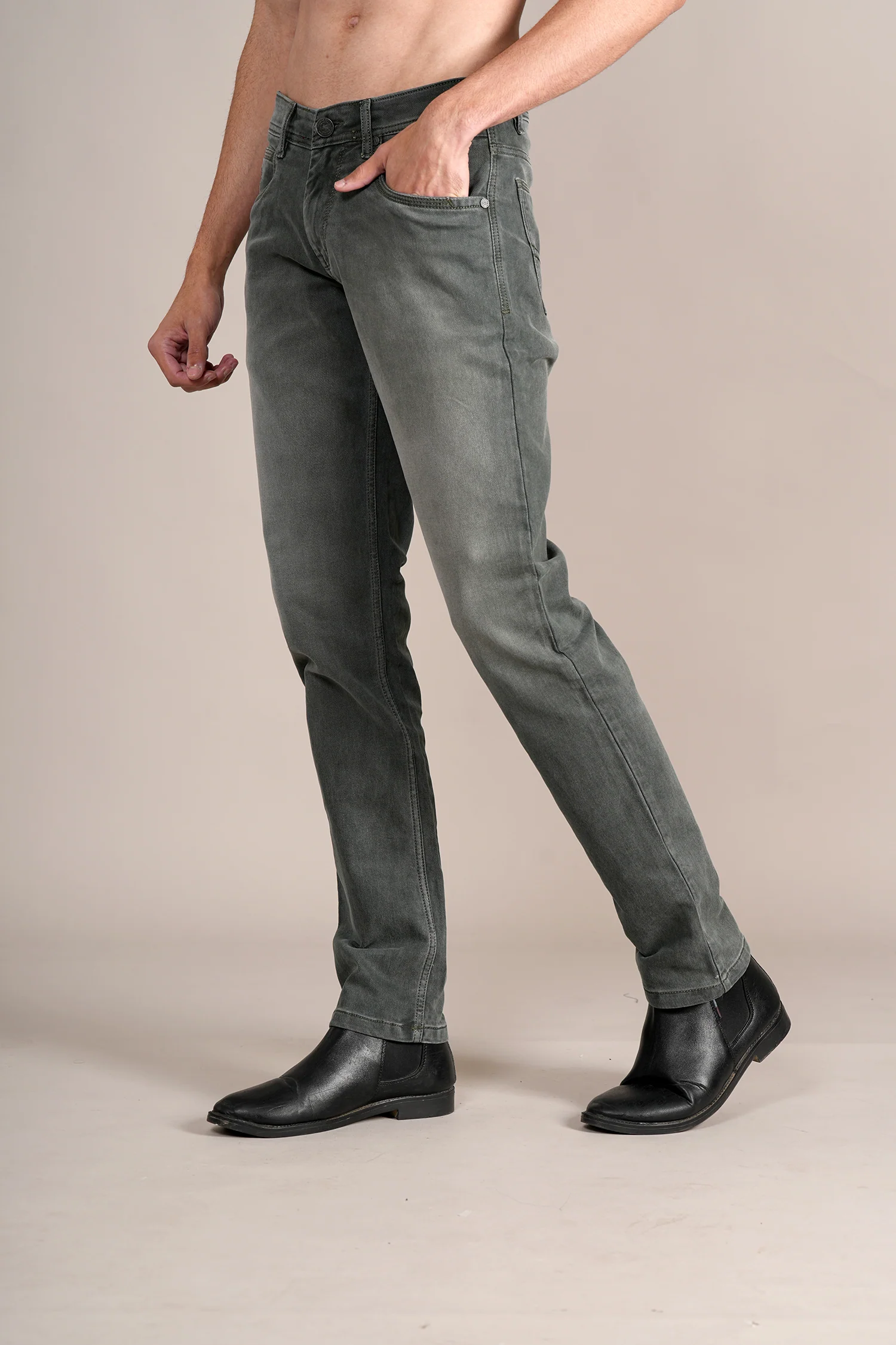 Denim Jeans for Men l Breathable & Soft with Color Fastness Ultra Narrow Fit Cotton Fabric Solid Pattern Button Closure - Image 3