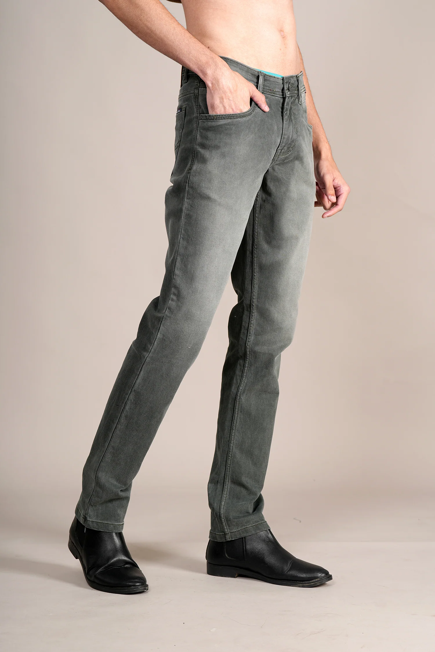 Denim Jeans for Men l Breathable & Soft with Color Fastness Ultra Narrow Fit Cotton Fabric Solid Pattern Button Closure - Image 4