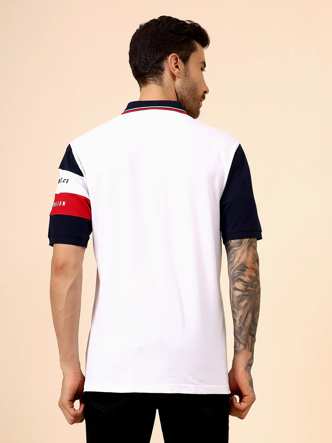 T-Shirt for Men | Breathable & Soft with Color Fastness Regular Fit Polo Neck Cotton Blend Fabric Colour Block Pattern - Image 5