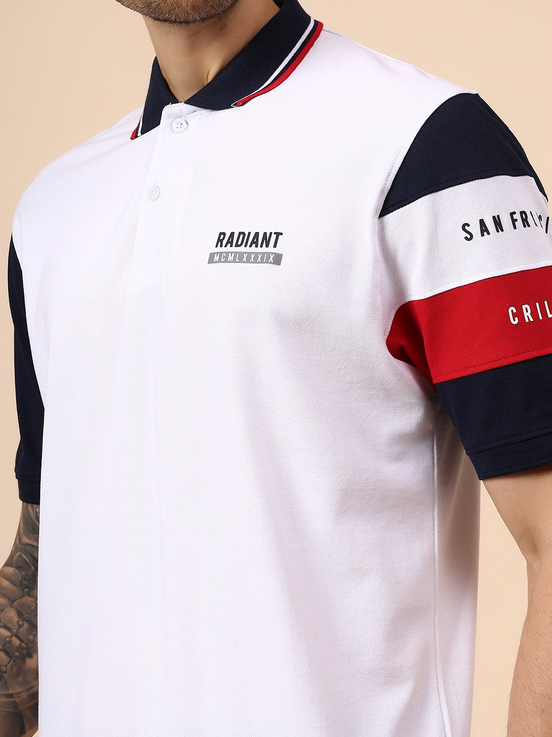 T-Shirt for Men | Breathable & Soft with Color Fastness Regular Fit Polo Neck Cotton Blend Fabric Colour Block Pattern - Image 6