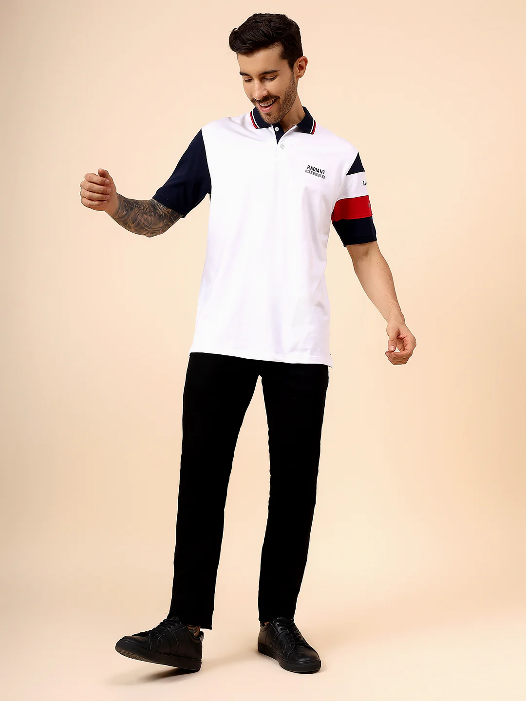 T-Shirt for Men | Breathable & Soft with Color Fastness Regular Fit Polo Neck Cotton Blend Fabric Colour Block Pattern - Image 7