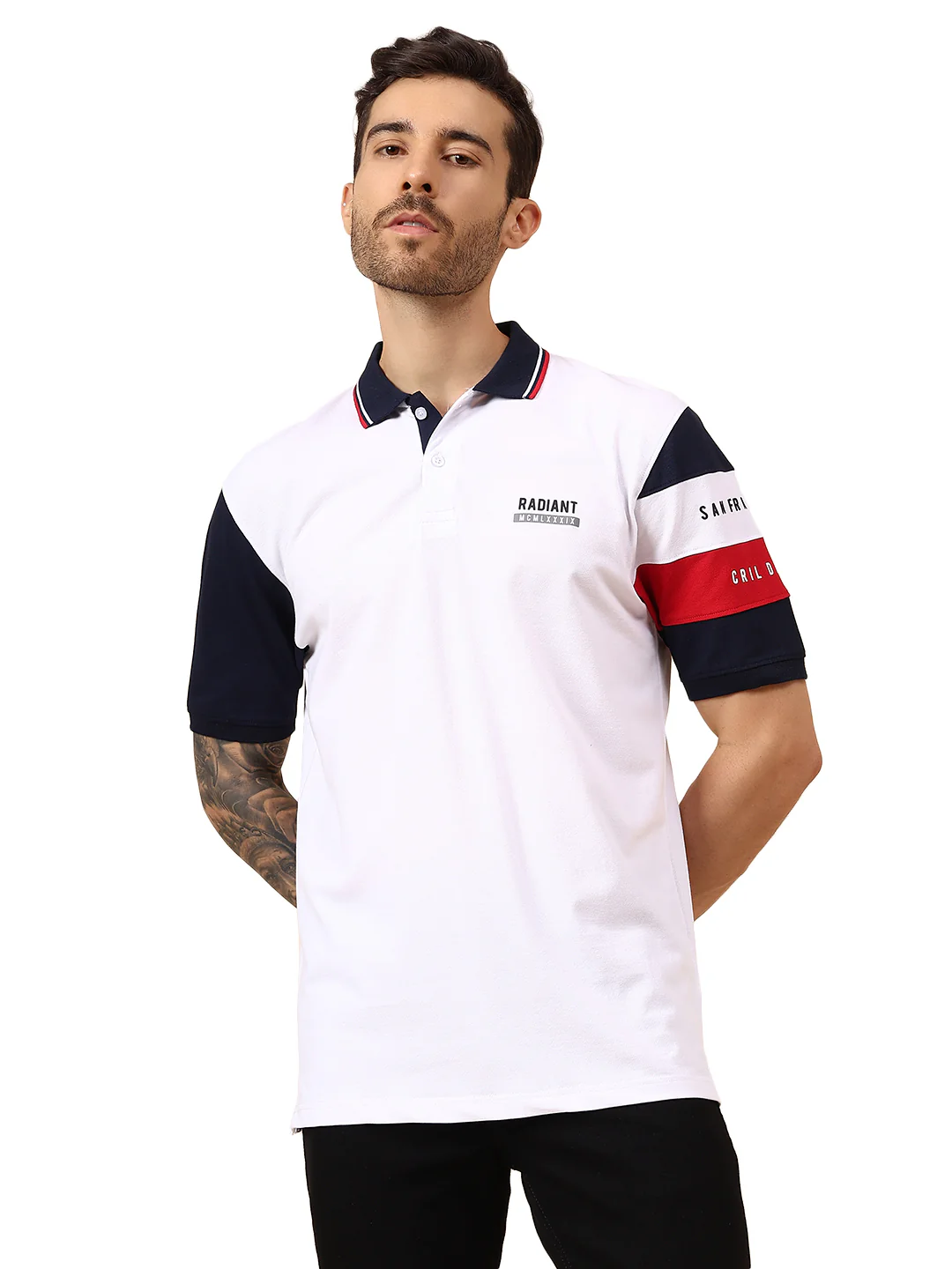 T-Shirt for Men | Breathable & Soft with Color Fastness Regular Fit Polo Neck Cotton Blend Fabric Colour Block Pattern - Image 8