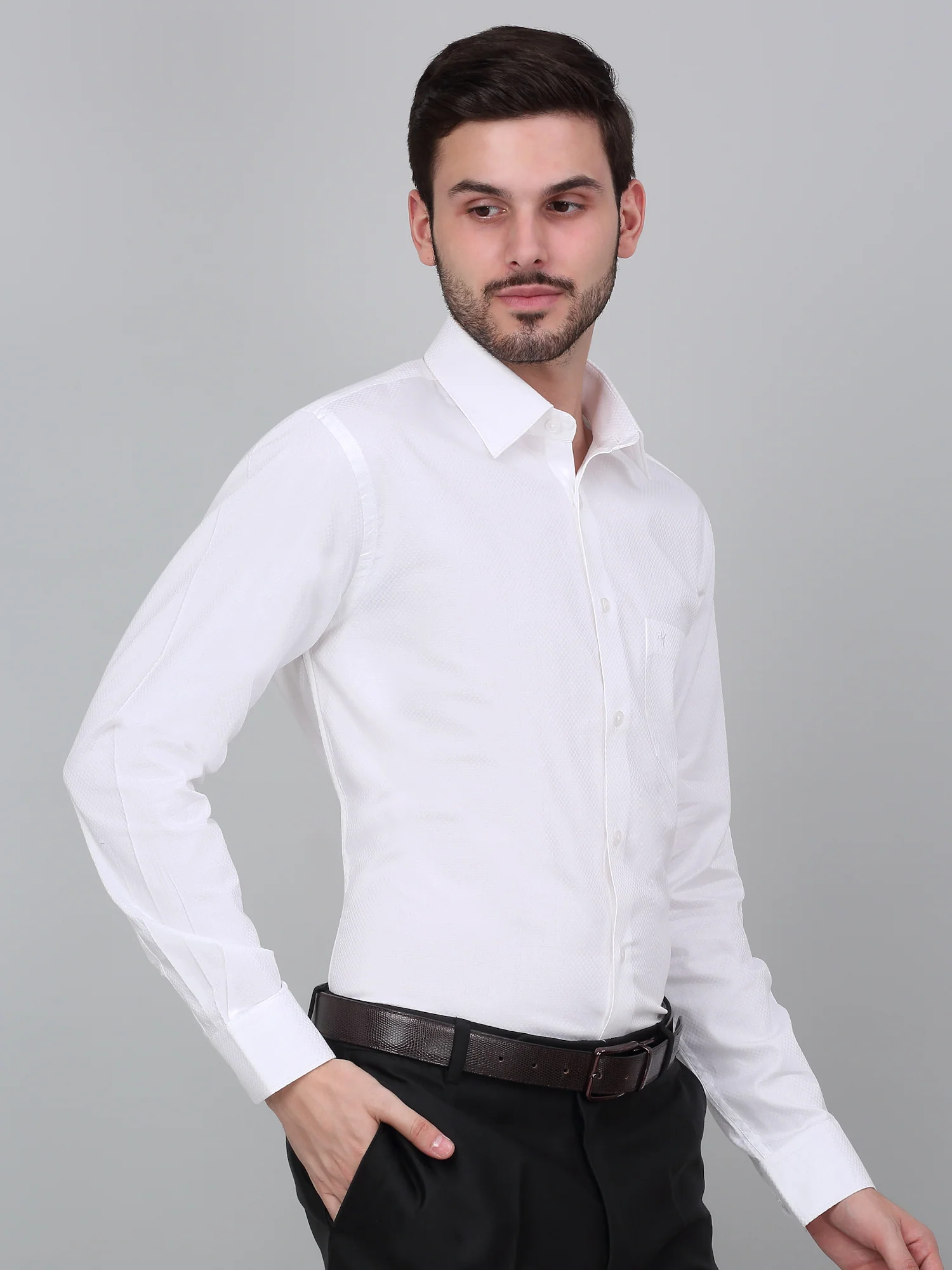 Formal Shirt for Men l Breathable & Soft with Color Fastness Regular Fit Spread Collar Neck Cotton Fabric Self Design Pattern - Image 3