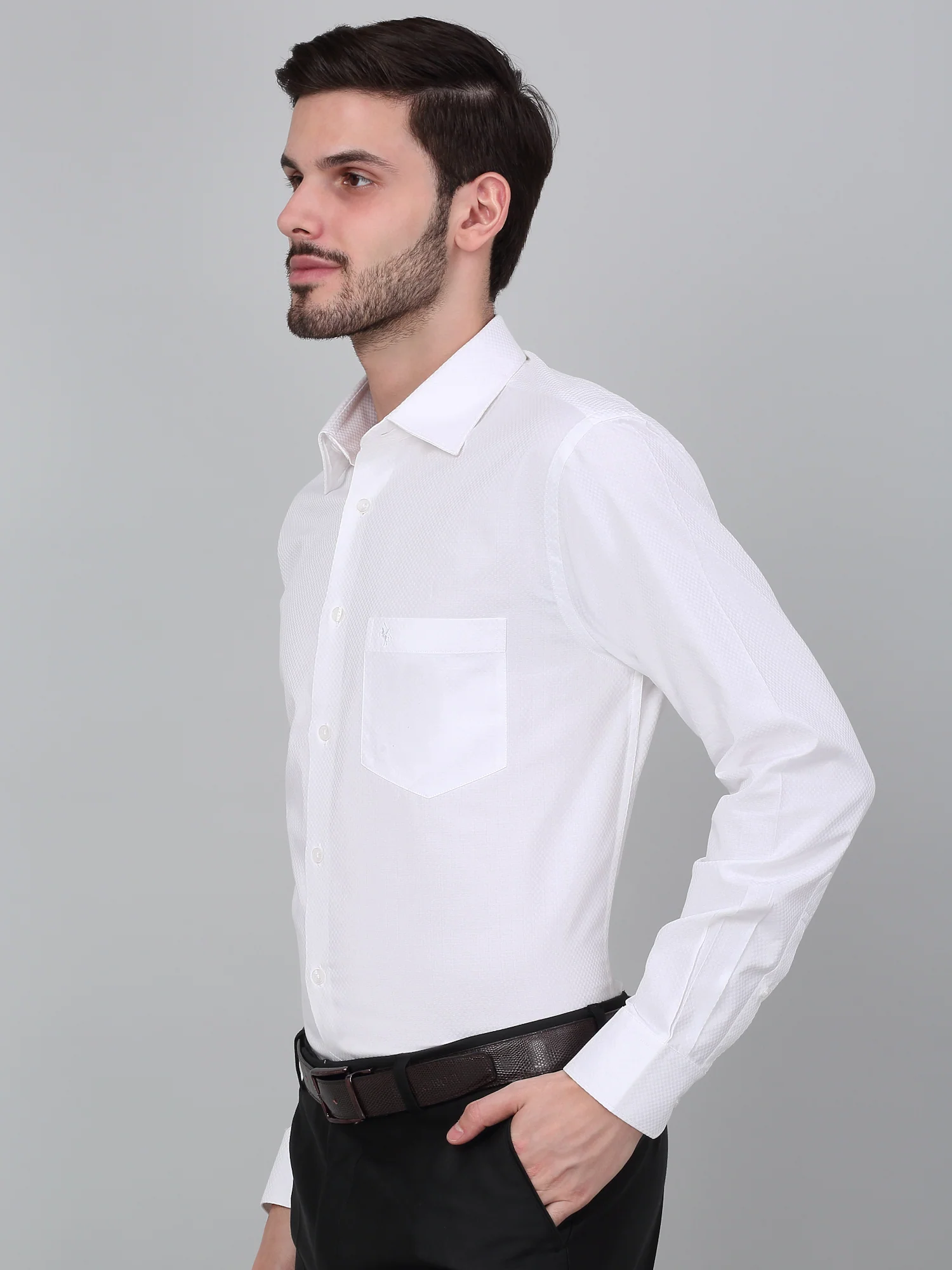 Formal Shirt for Men l Breathable & Soft with Color Fastness Regular Fit Spread Collar Neck Cotton Fabric Self Design Pattern - Image 4