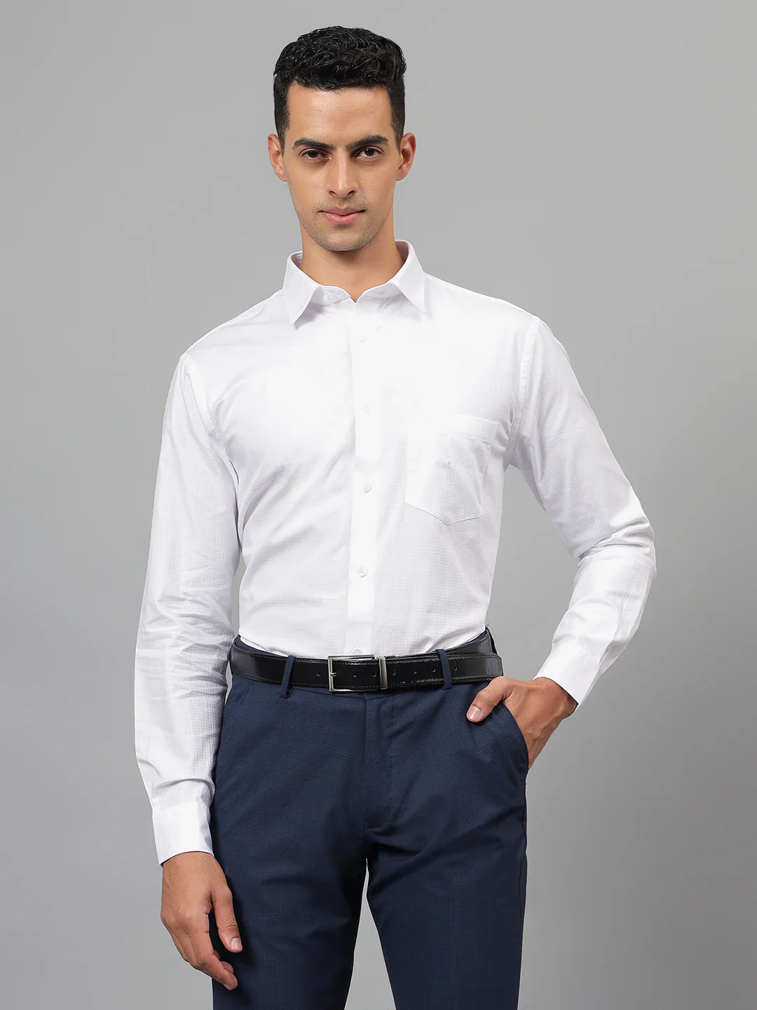 Formal Shirt for Men l Breathable & Soft with Color Fastness Regular Fit Spread Collar Neck Cotton Blend Fabric Solid Pattern - Image 2