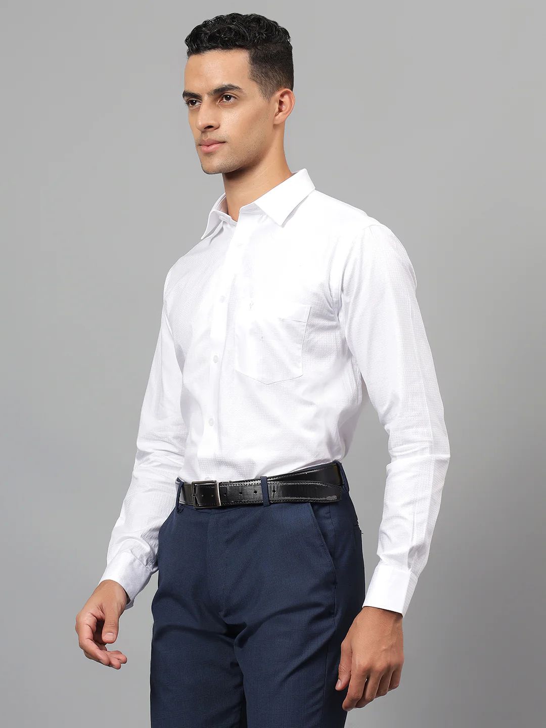 Formal Shirt for Men l Breathable & Soft with Color Fastness Regular Fit Spread Collar Neck Cotton Blend Fabric Solid Pattern - Image 4