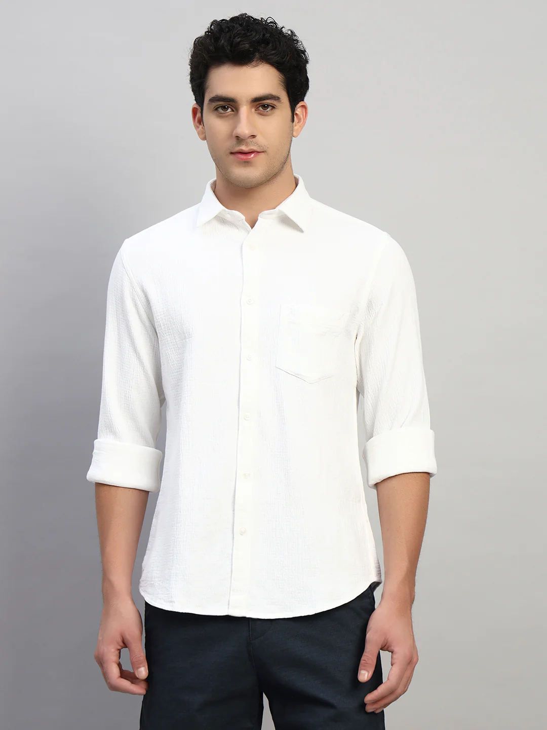 Casual Shirt for Men | Breathable & Soft with Color Fastness Regular Fit Spread Collar Neck Cotton Fabric Self Design Pattern - Image 3