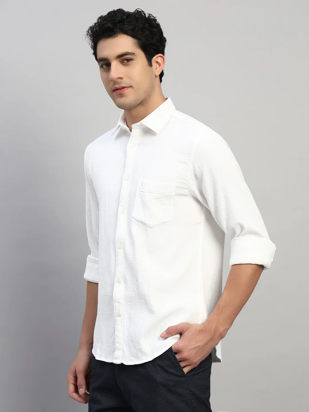 Casual Shirt for Men | Breathable & Soft with Color Fastness Regular Fit Spread Collar Neck Cotton Fabric Self Design Pattern - Image 4