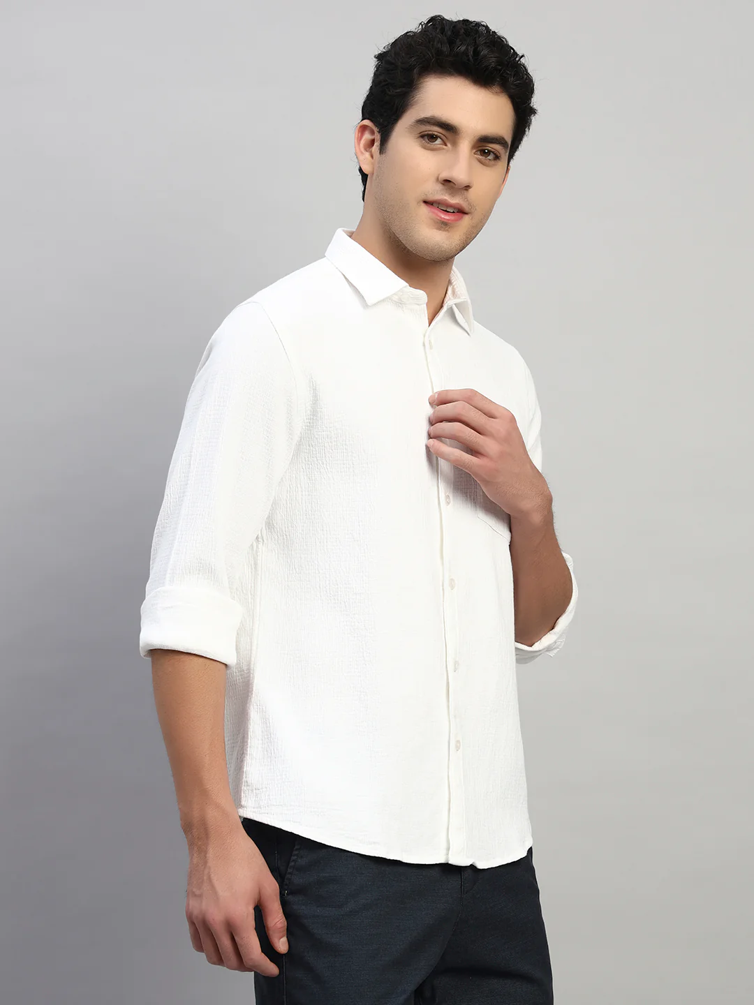Casual Shirt for Men | Breathable & Soft with Color Fastness Regular Fit Spread Collar Neck Cotton Fabric Self Design Pattern - Image 5