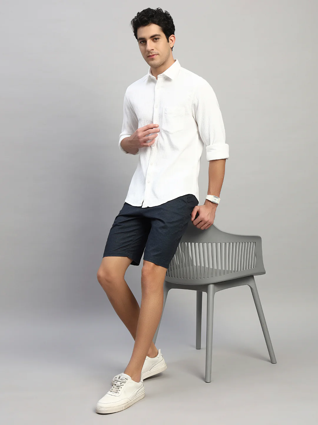 Casual Shirt for Men | Breathable & Soft with Color Fastness Regular Fit Spread Collar Neck Cotton Fabric Self Design Pattern - Image 8