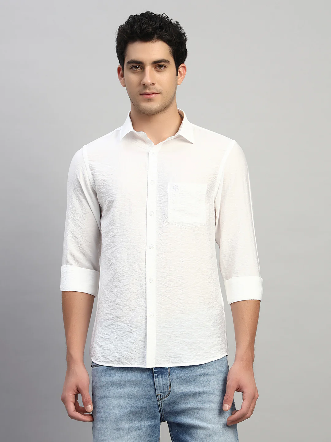 Casual Shirt for Men | Breathable & Soft with Color Fastness Regular Fit Spread Collar Neck Viscose Fabric Self Design Pattern - Image 2
