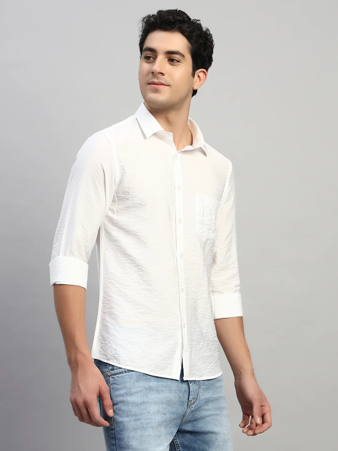 Casual Shirt for Men | Breathable & Soft with Color Fastness Regular Fit Spread Collar Neck Viscose Fabric Self Design Pattern - Image 3
