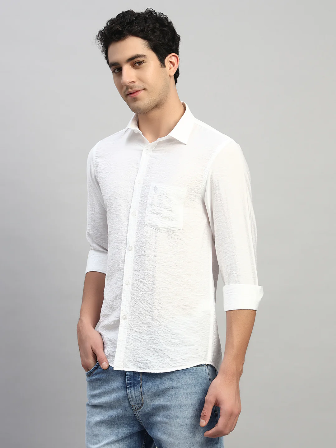Casual Shirt for Men | Breathable & Soft with Color Fastness Regular Fit Spread Collar Neck Viscose Fabric Self Design Pattern - Image 4