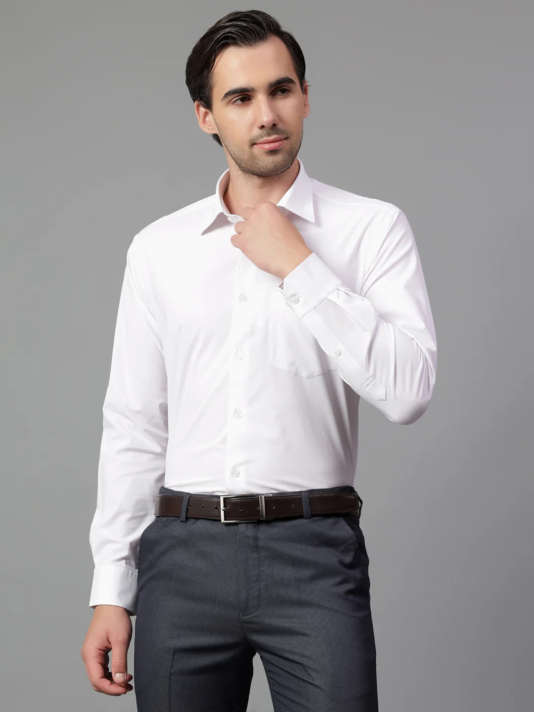 Formal Shirt for Men l Breathable & Soft with Color Fastness Regular Fit Spread Collar Neck Poly Cotton Fabric Solid Pattern - Image 3