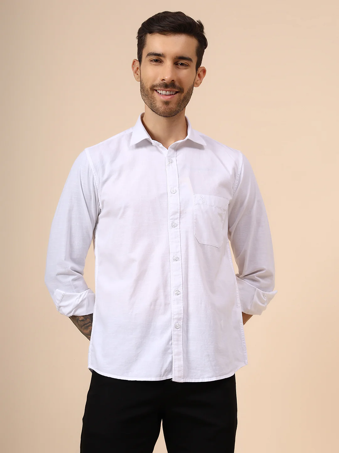 Casual Shirt for Men | Breathable & Soft with Color Fastness Regular Fit Spread Collar Neck Cotton Fabric Solid Pattern - Image 2