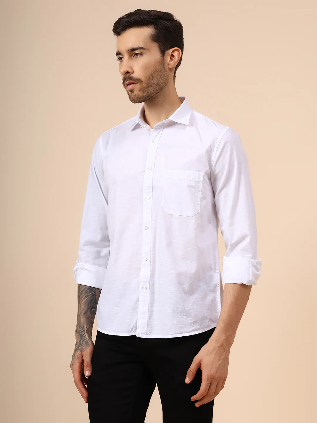 Casual Shirt for Men | Breathable & Soft with Color Fastness Regular Fit Spread Collar Neck Cotton Fabric Solid Pattern - Image 3