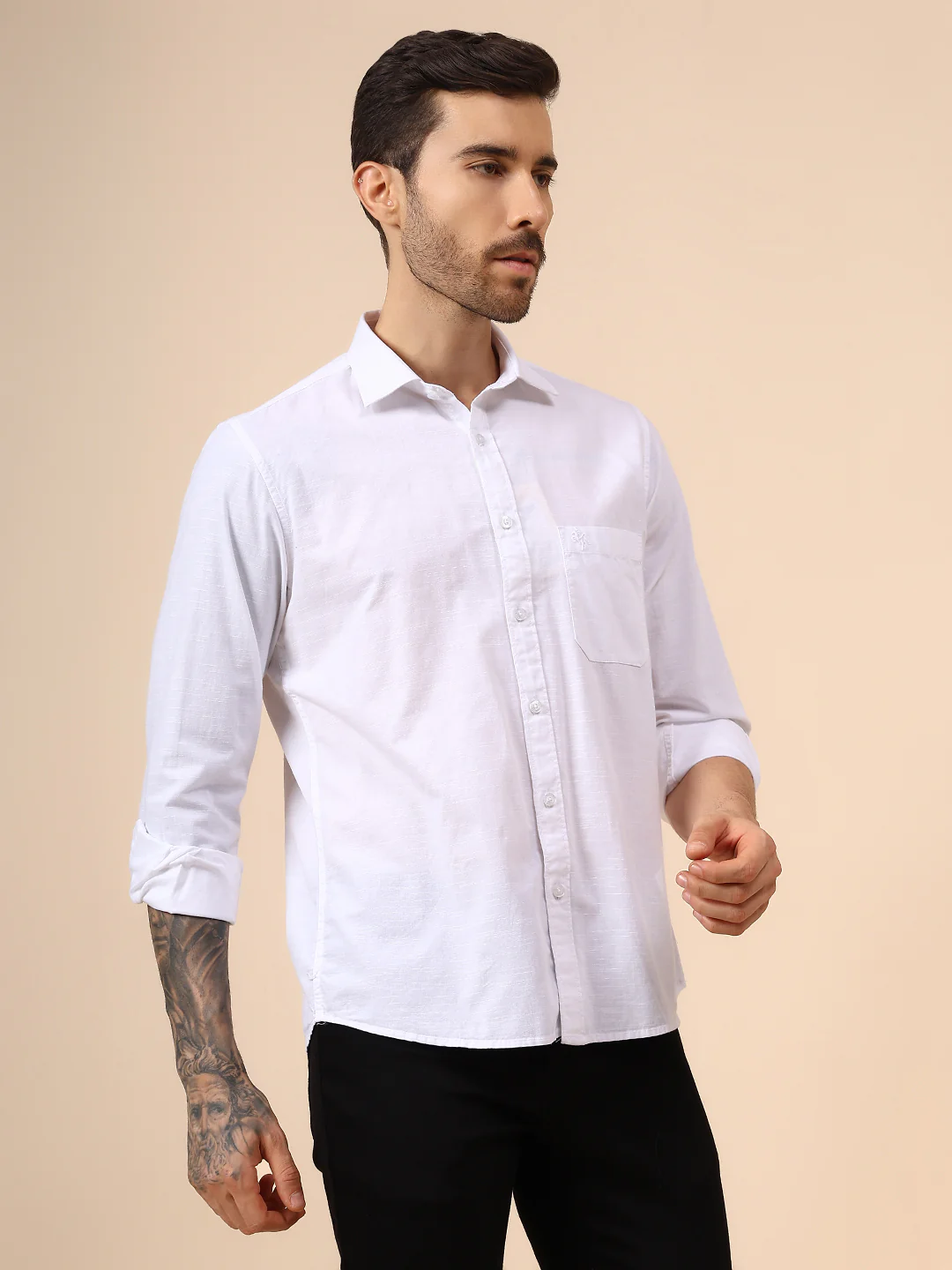 Casual Shirt for Men | Breathable & Soft with Color Fastness Regular Fit Spread Collar Neck Cotton Fabric Solid Pattern - Image 4