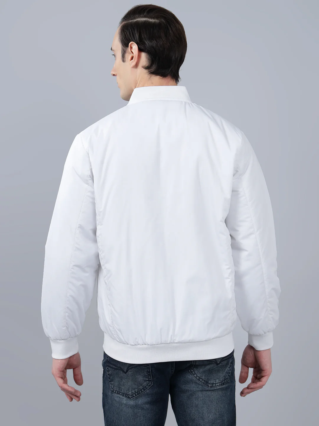 Men's White Solid Mock Neck Winter Jacket - Image 2