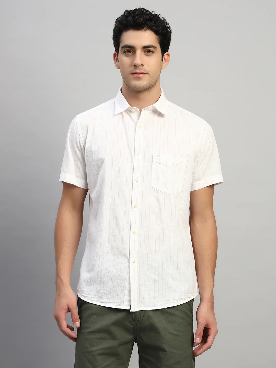 Casual Shirt for Men | Breathable & Soft with Color Fastness Regular Fit Spread Collar Neck Cotton Fabric Striped Pattern - Image 2