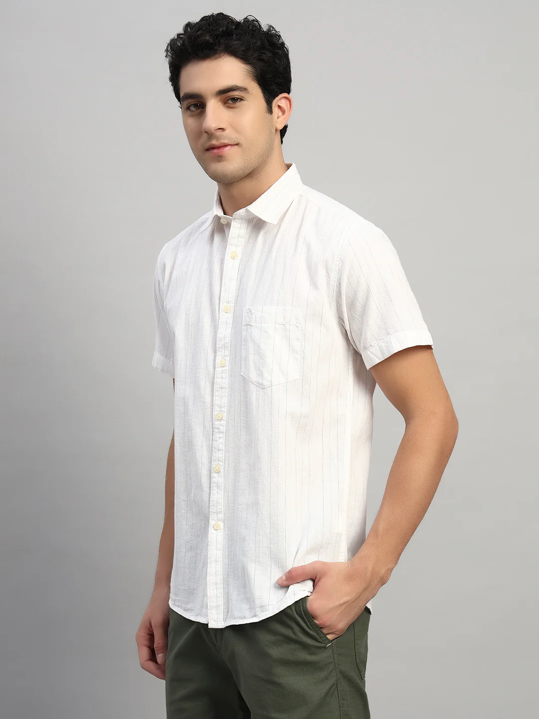 Casual Shirt for Men | Breathable & Soft with Color Fastness Regular Fit Spread Collar Neck Cotton Fabric Striped Pattern - Image 3