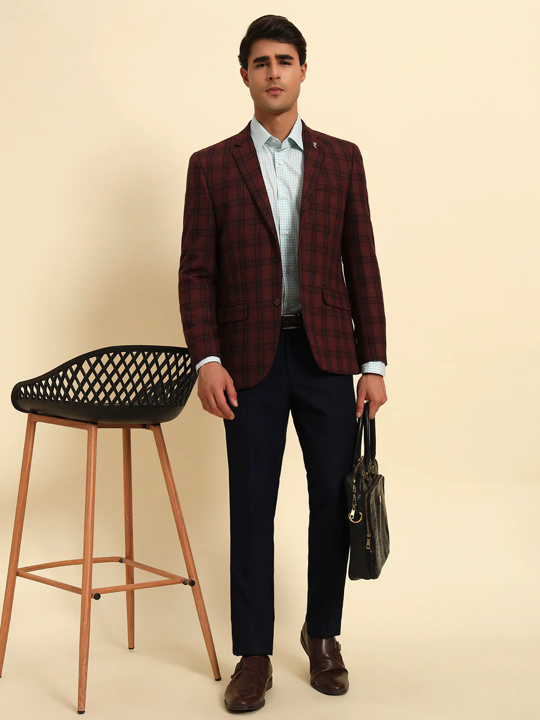 Men’s Wine Checkered Smart Fit Coat | Cantabil - Image 2