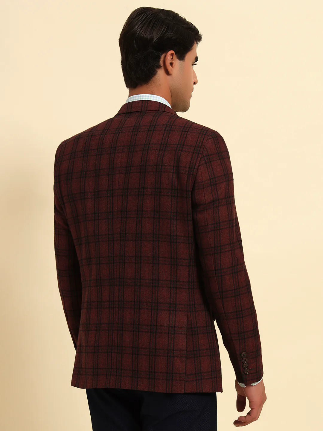 Men’s Wine Checkered Smart Fit Coat | Cantabil - Image 3