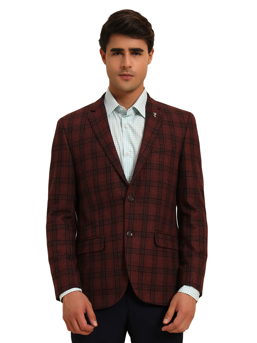 Men’s Wine Checkered Smart Fit Coat | Cantabil - Image 5