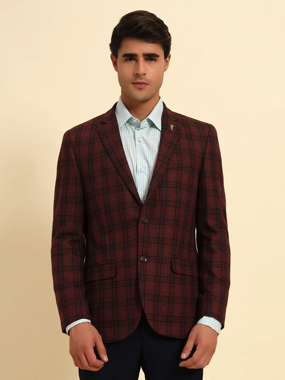 Men’s Wine Checkered Smart Fit Coat | Cantabil - Image 6