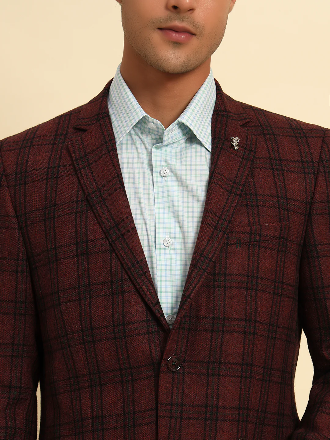 Men’s Wine Checkered Smart Fit Coat | Cantabil - Image 9