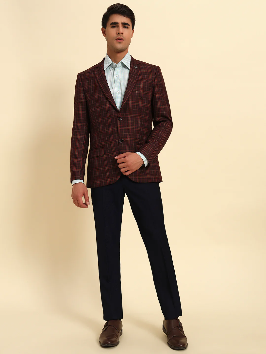Blazer for Men | Premium Formal Blazer Slim Fit Notched Collar Poly Viscose Fabric Checkered Pattern - Image 2