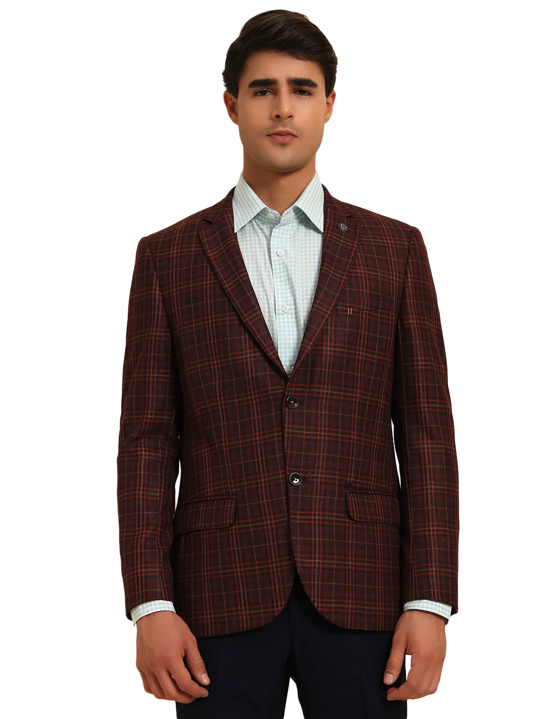 Blazer for Men | Premium Formal Blazer Slim Fit Notched Collar Poly Viscose Fabric Checkered Pattern - Image 3
