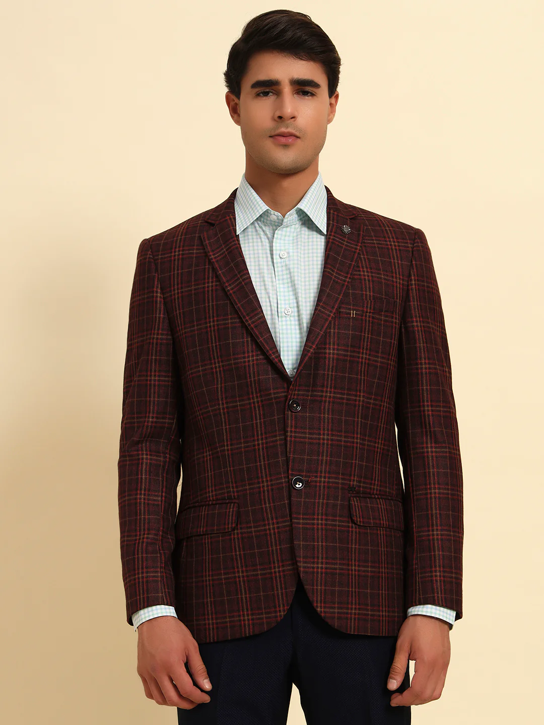 Blazer for Men | Premium Formal Blazer Slim Fit Notched Collar Poly Viscose Fabric Checkered Pattern - Image 4