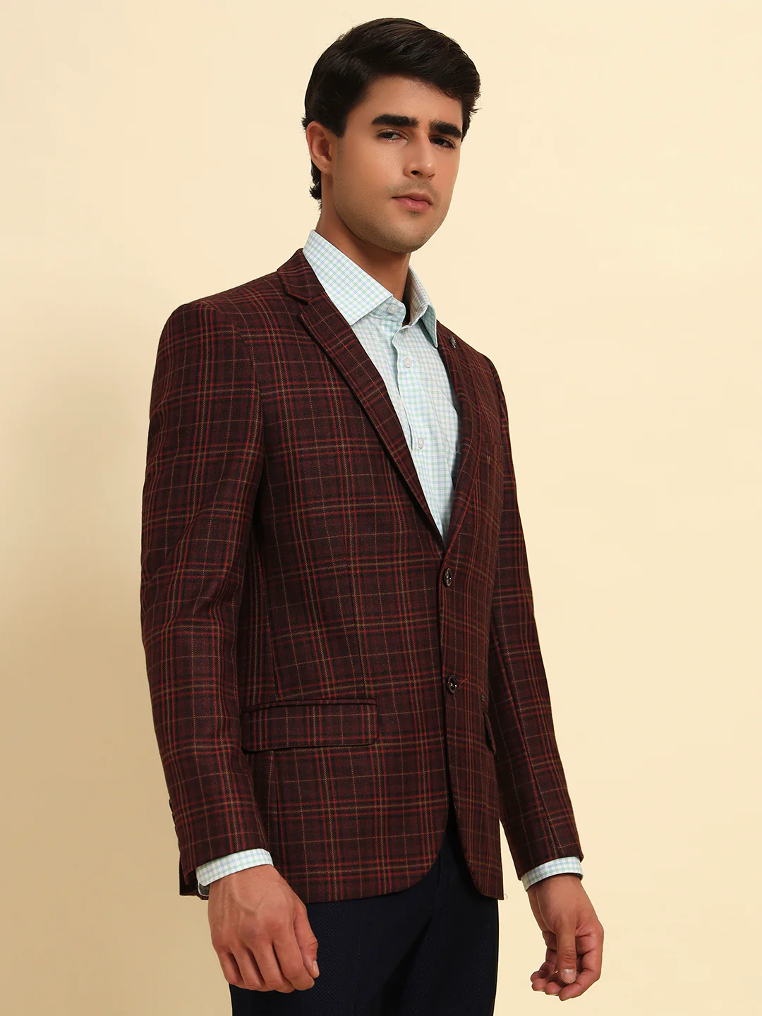 Blazer for Men | Premium Formal Blazer Slim Fit Notched Collar Poly Viscose Fabric Checkered Pattern - Image 5