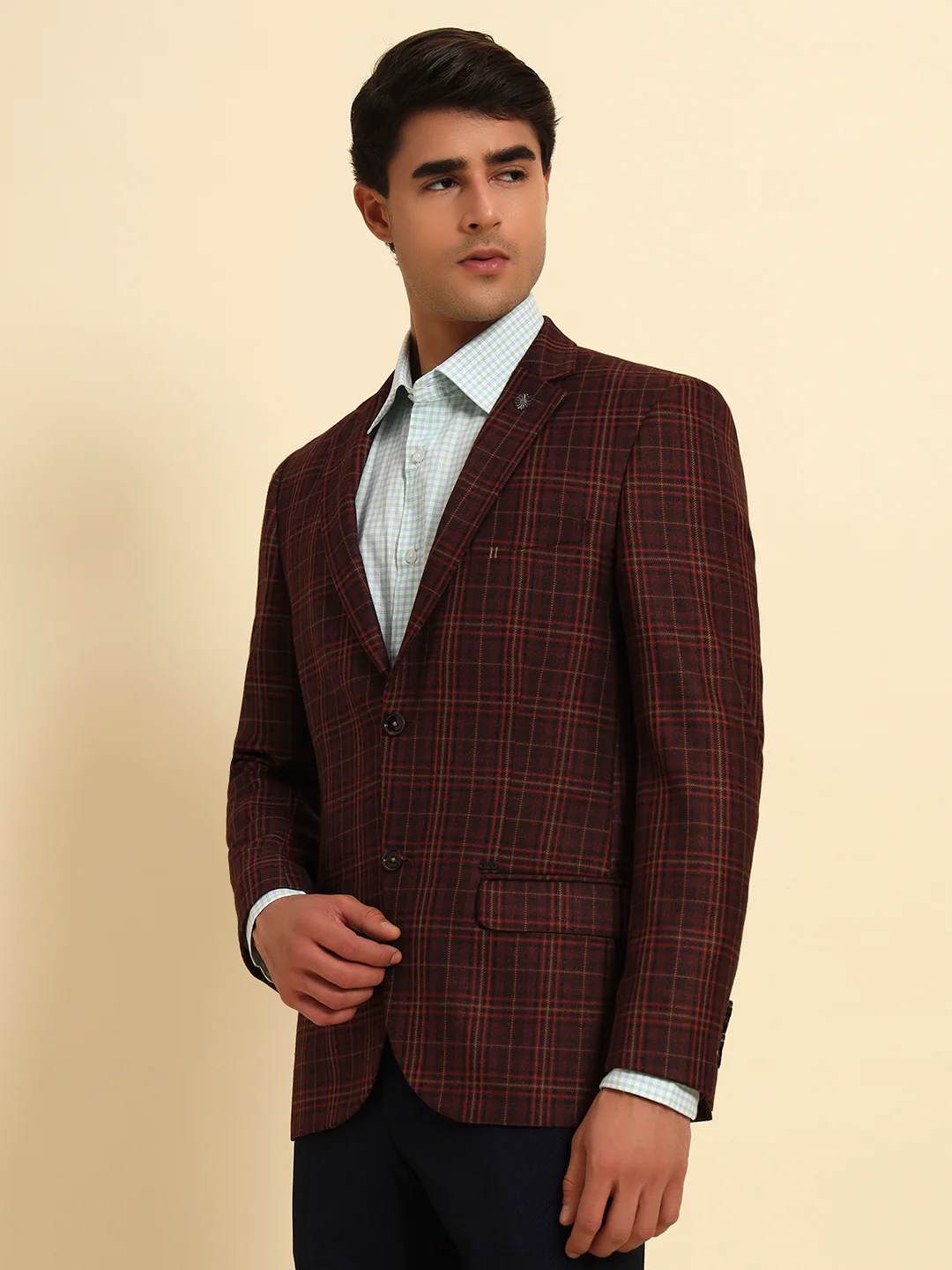 Blazer for Men | Premium Formal Blazer Slim Fit Notched Collar Poly Viscose Fabric Checkered Pattern - Image 6