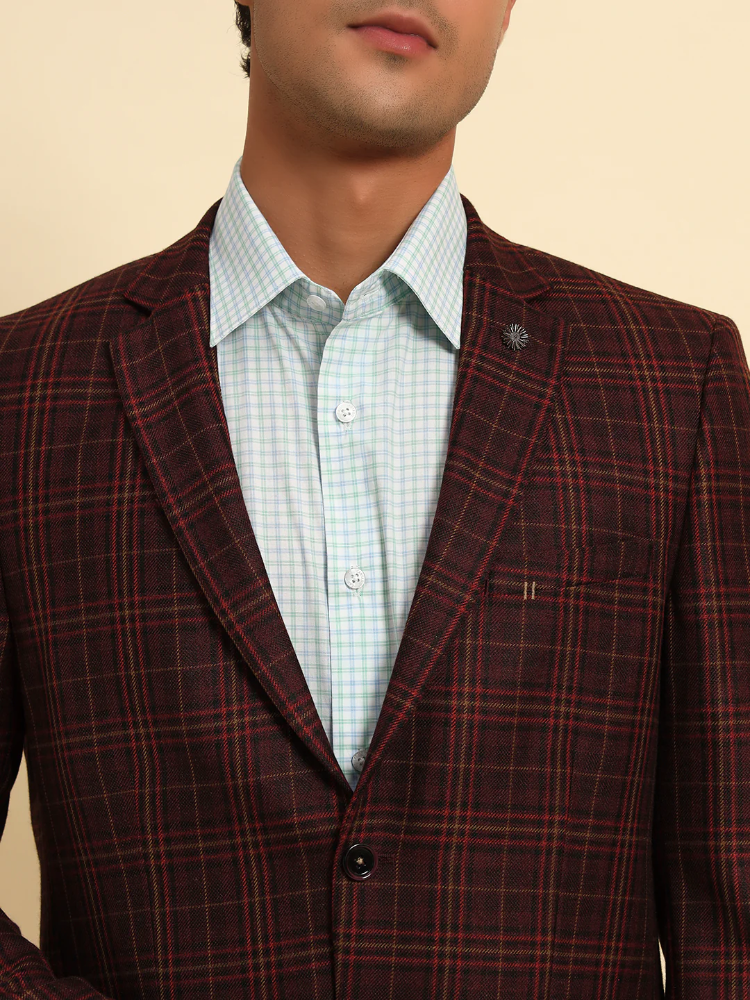 Blazer for Men | Premium Formal Blazer Slim Fit Notched Collar Poly Viscose Fabric Checkered Pattern - Image 8