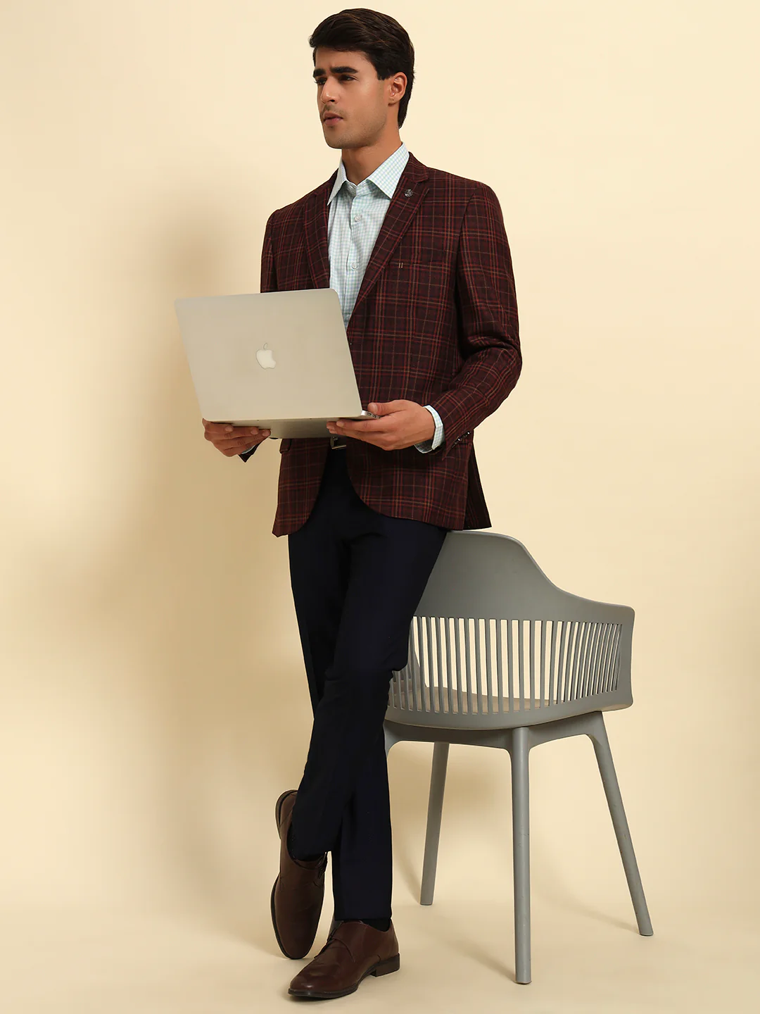 Blazer for Men | Premium Formal Blazer Slim Fit Notched Collar Poly Viscose Fabric Checkered Pattern - Image 9