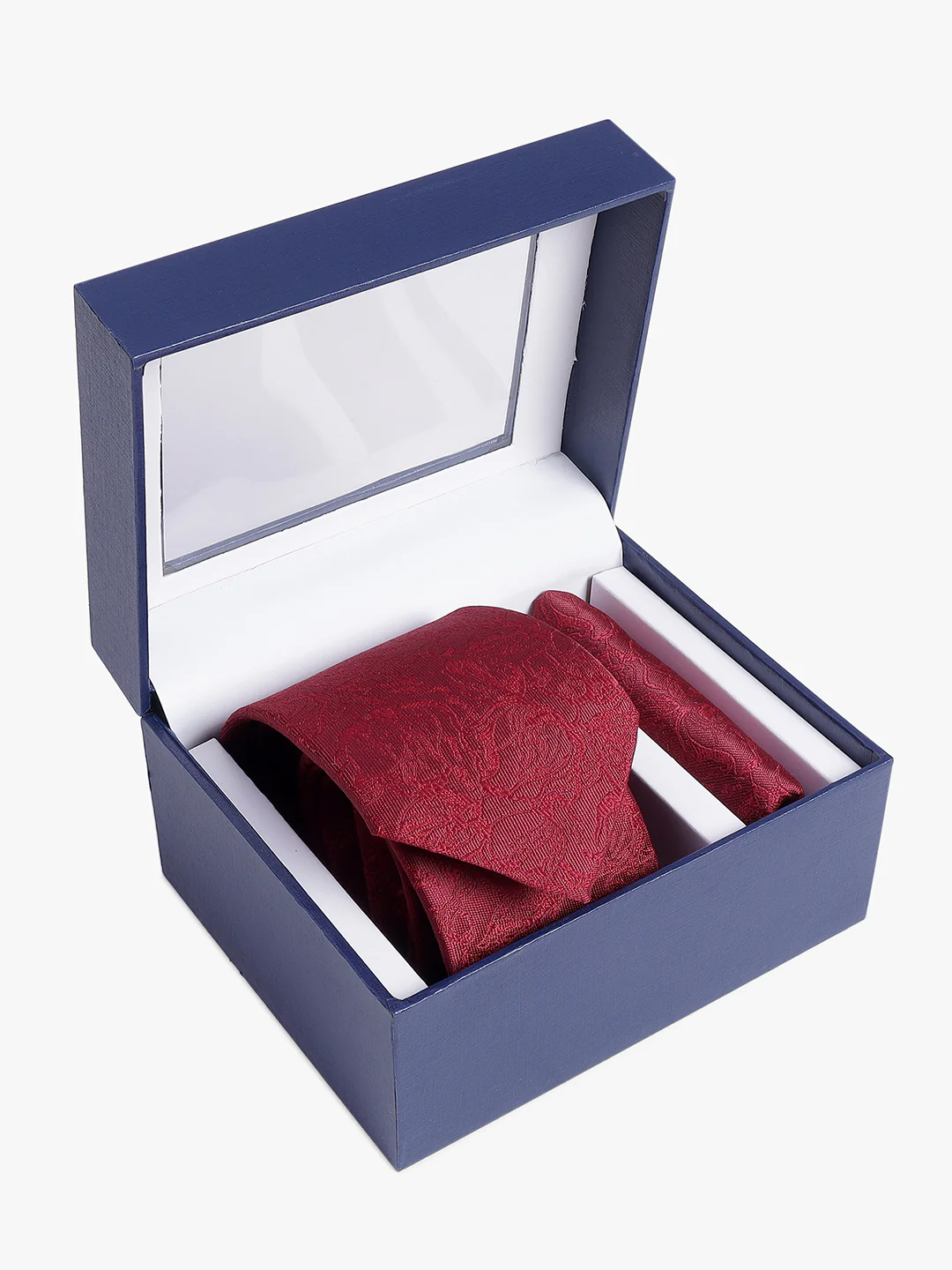 Men's Wine Printed Tie With Pocket Square Set - Image 2