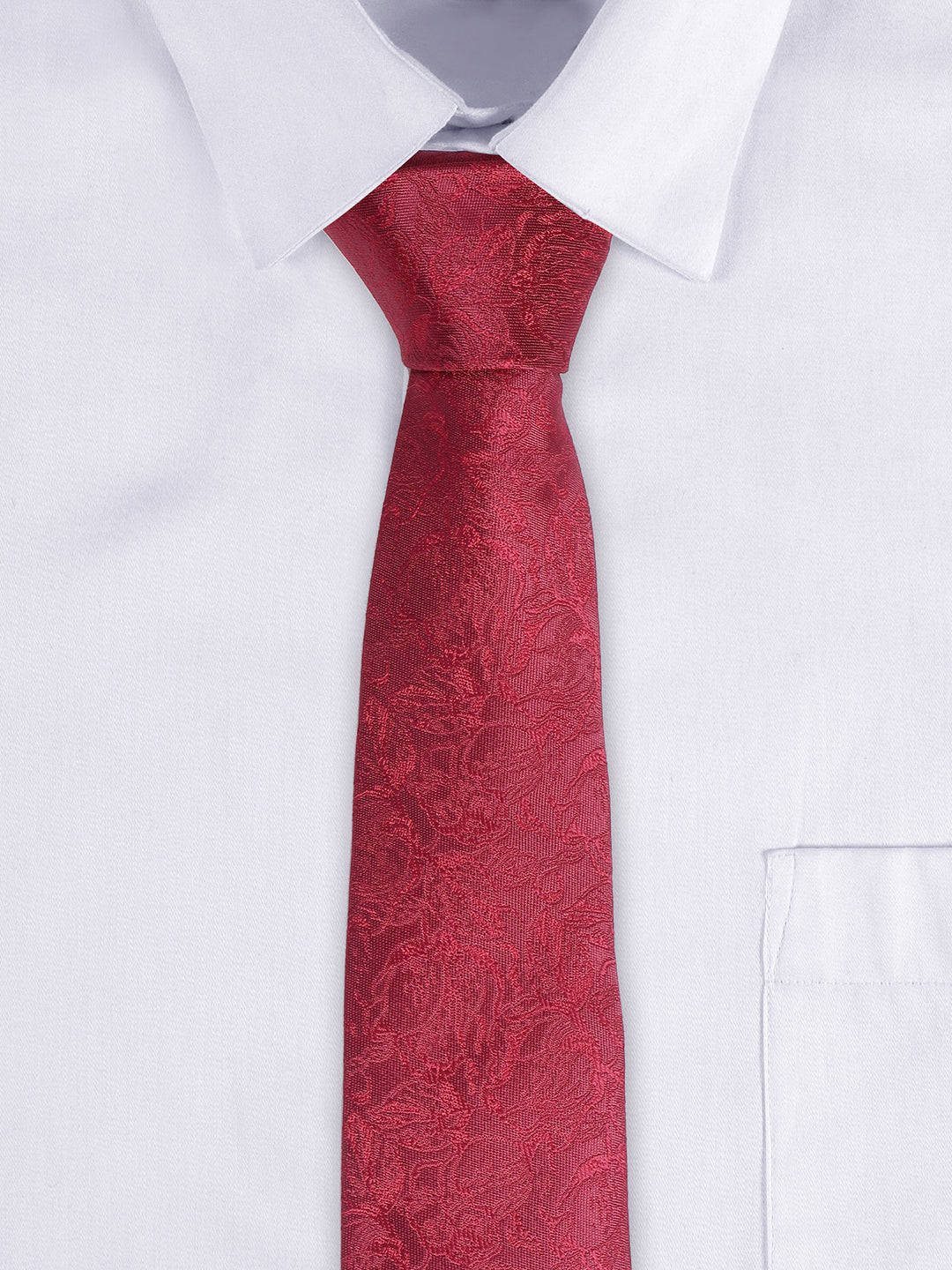Men's Wine Printed Tie With Pocket Square Set - Image 9