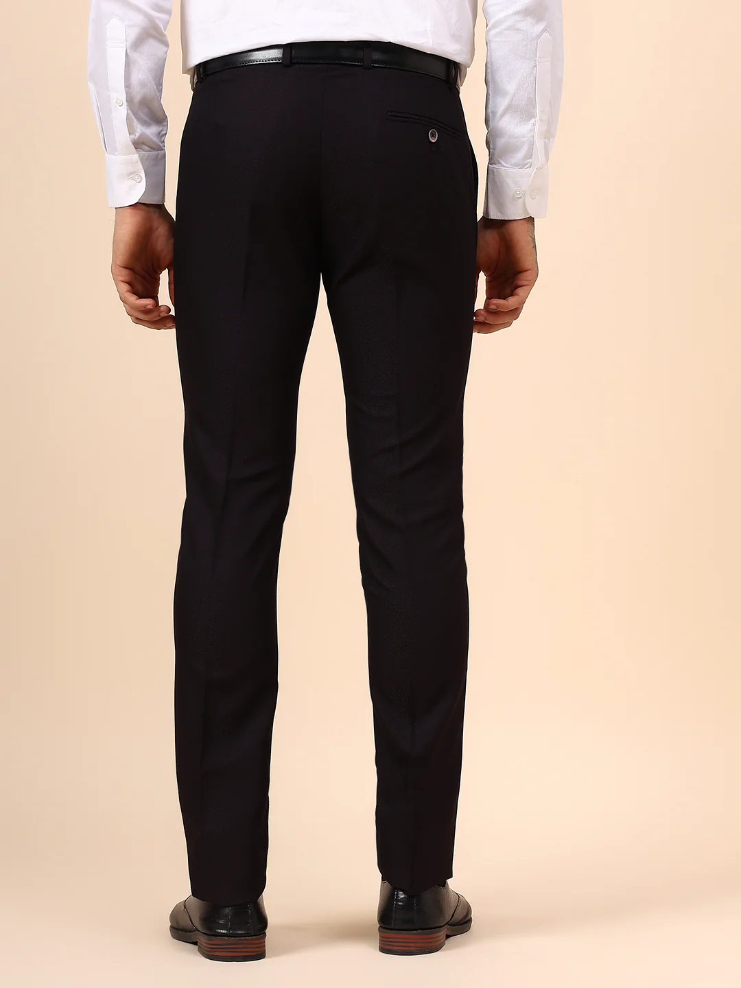 Men's Wine Self Design Non Plated Regular Fit Formal Trouser - Image 5