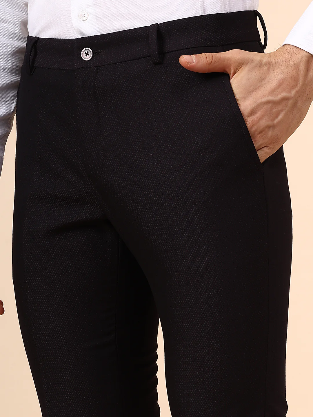 Men's Wine Self Design Non Plated Regular Fit Formal Trouser - Image 6