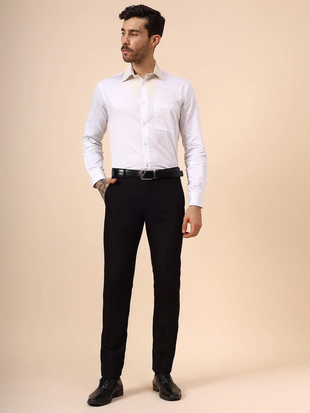 Men's Wine Self Design Non Plated Regular Fit Formal Trouser - Image 7