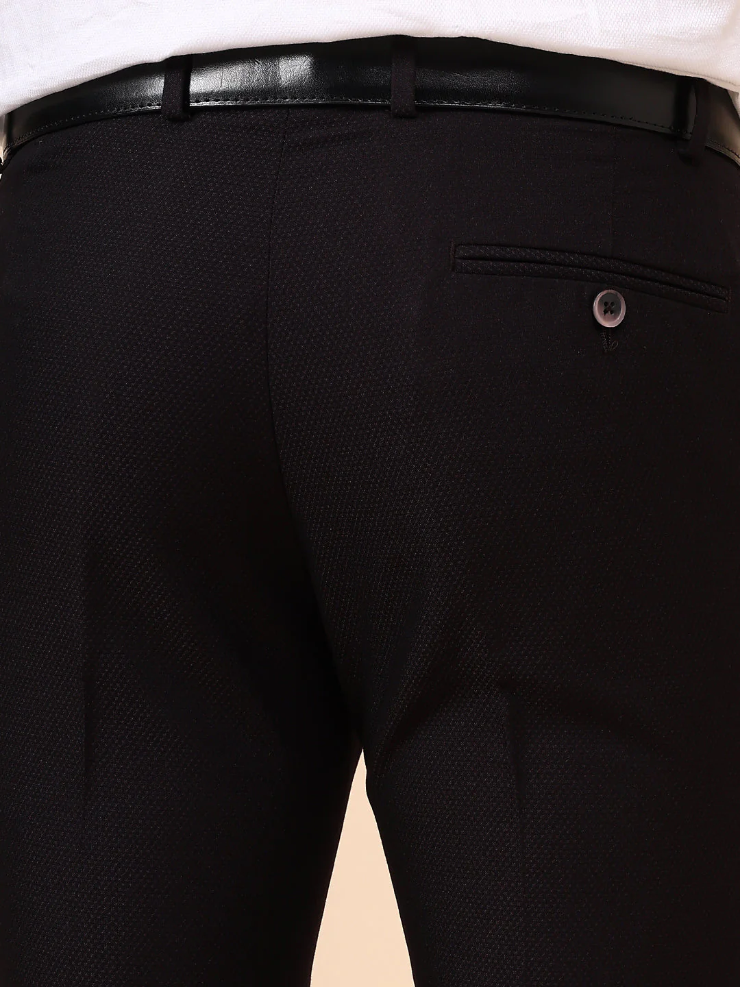 Men's Wine Self Design Non Plated Regular Fit Formal Trouser - Image 8