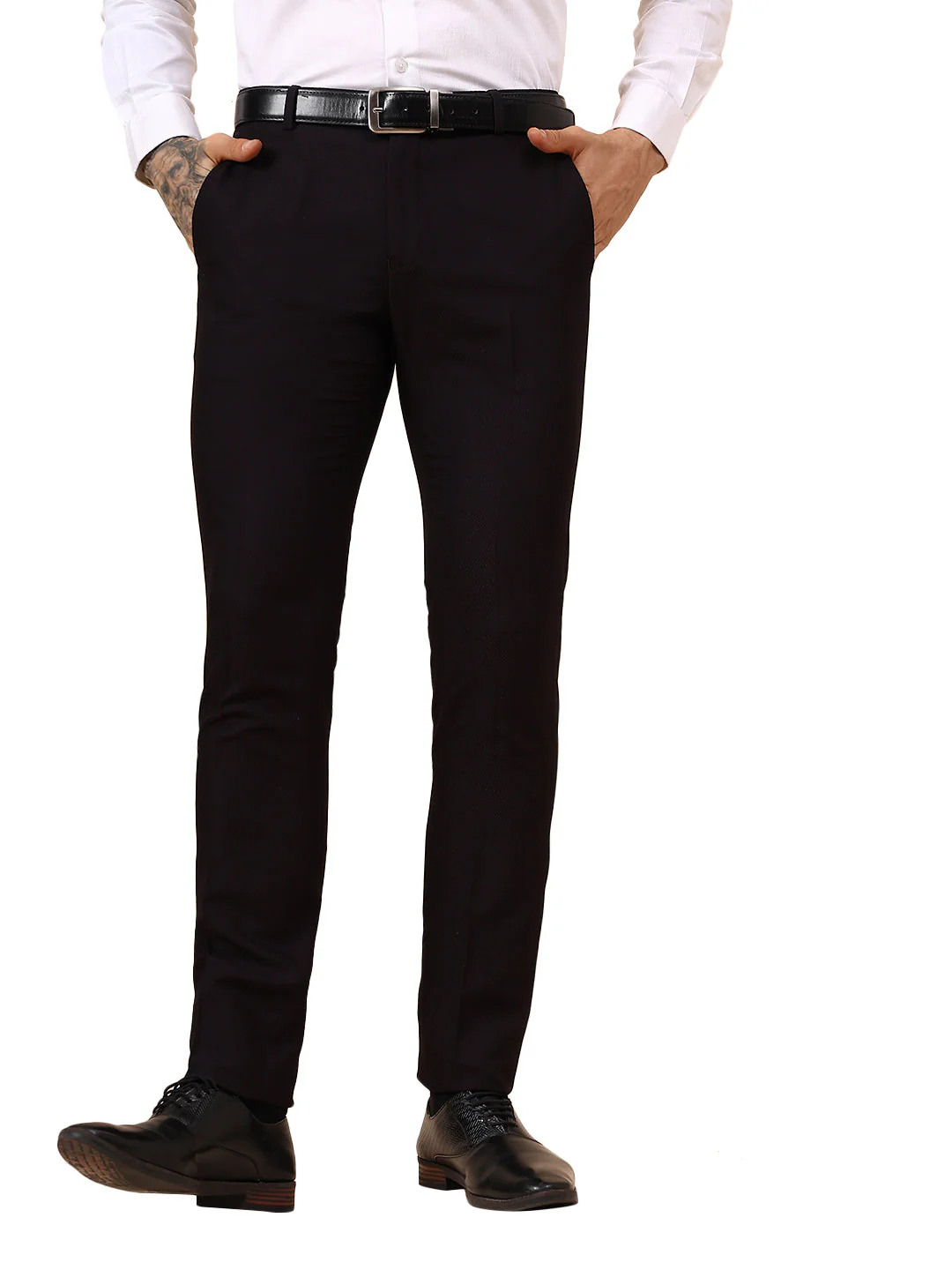 Men's Wine Self Design Non Plated Regular Fit Formal Trouser - Image 9