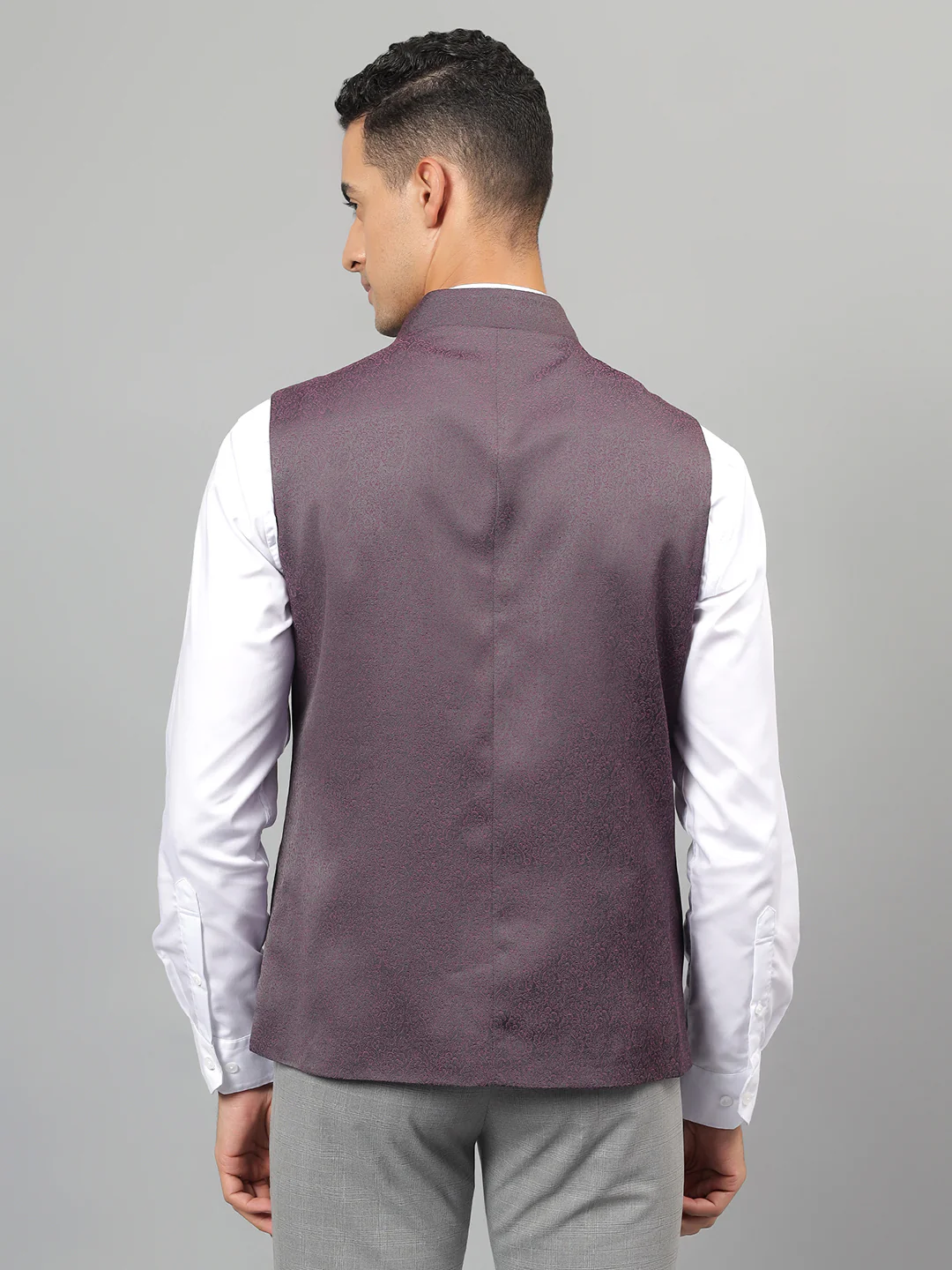 Men's Wine Self Design Partywear Waistcoat - Image 3