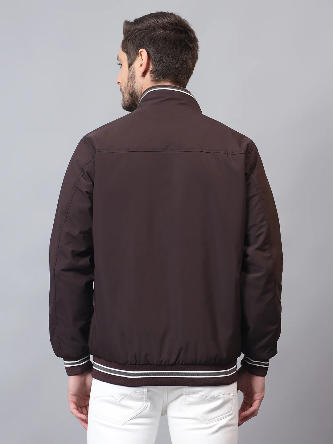 Men's Wine Solid Mock Neck Winter Reversible Jacket - Image 2
