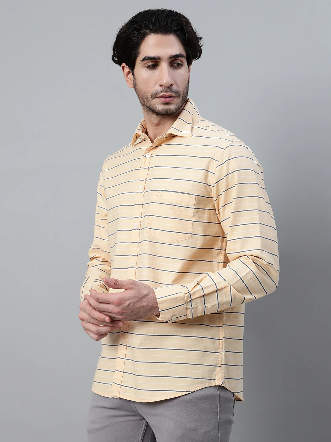 Casual Shirt for Men | Breathable & Soft with Color Fastness Regular Fit Spread Collar Neck Cotton Fabric Striped Pattern - Image 3